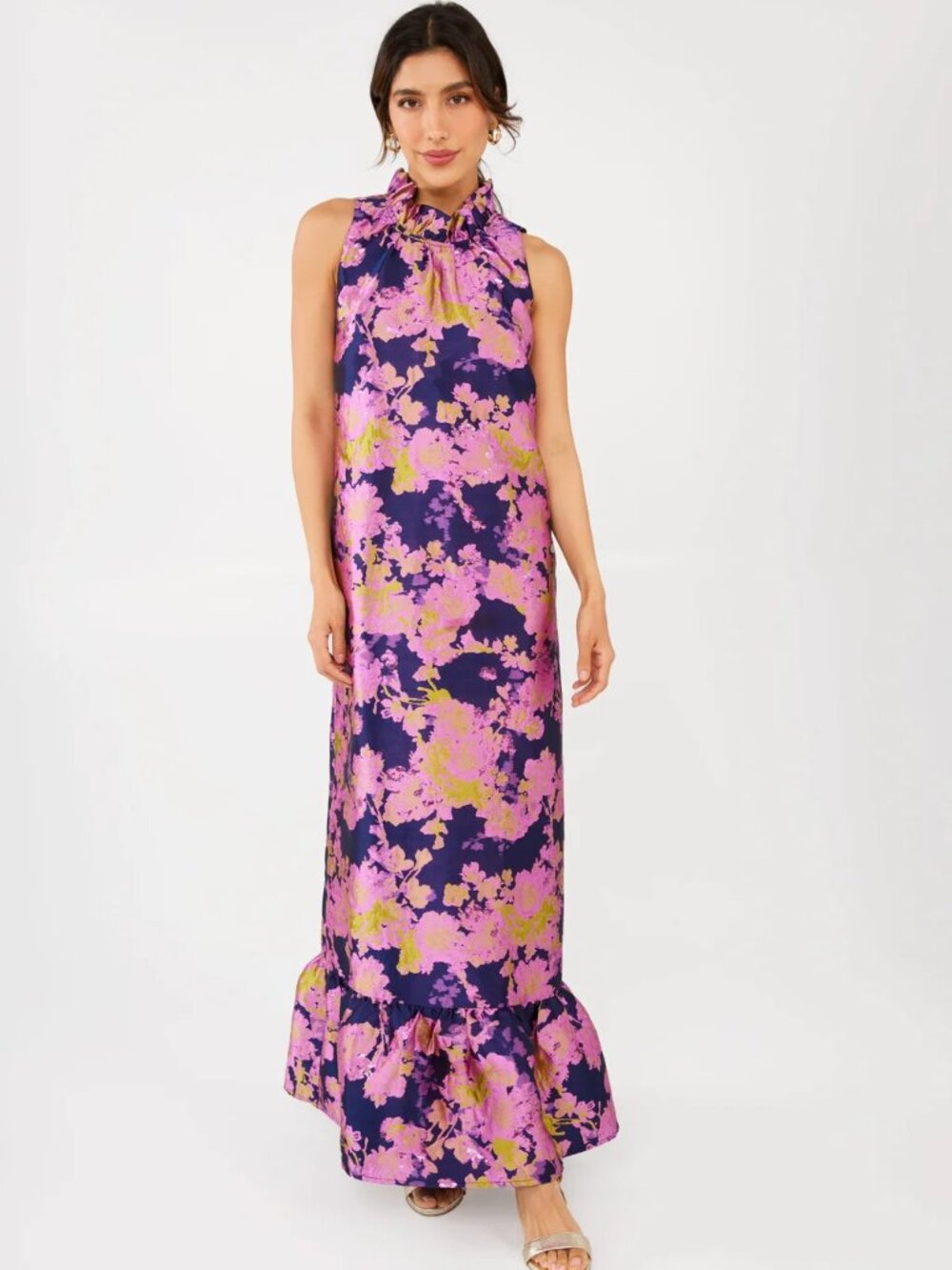 ABBEY GLASS Camille Gown Dress in Navy Abstract Brocade SMALL